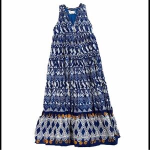 Anthropologie Tiered Abstract Maxi Blue Dress
